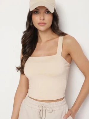 Jasnobeżowy Dopasowany Top z Wiskozą na Szerokich Ramiączkach Limare by swan