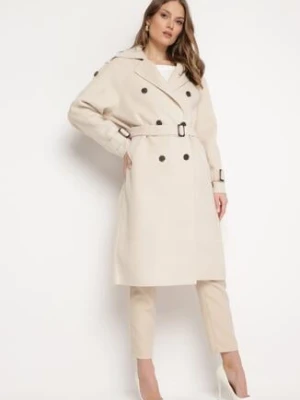 Jasnobeżowy Dwurzędowy Płaszcz z Paskiem Haleri belcci
