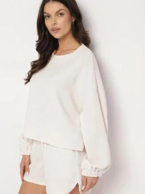 Jasnobeżowy Dzianinowy Komplet Bluza i Szorty Novanisa jumelle