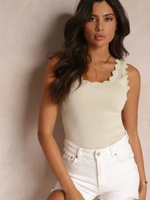 Jasnobeżowy Dzianinowy Top z Ozdobnymi Krawędziami Cerysa rosa