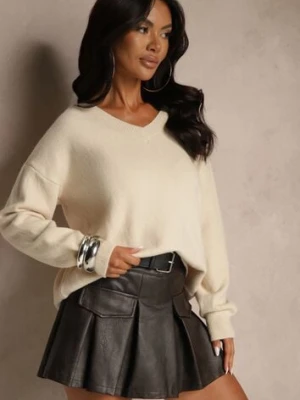 Jasnobeżowy Gładki Sweter z Bawełną o Kroju Oversize Conime elsa.m by may