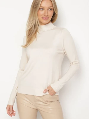 Jasnobeżowy Gładki Sweter z Półgolfem w Stylu Casual Unallia Glo-story