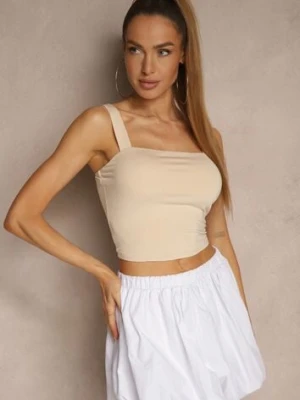 Jasnobeżowy Gładki Top z Wiskozą na Ramiączkach Lirenele by swan