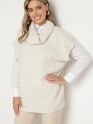 Jasnobeżowy Golf Typu Nietoperz z Krótkim Rękawem Miathena acajo