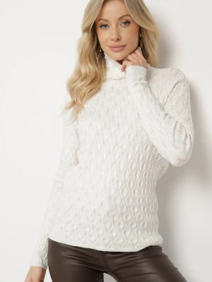 Jasnobeżowy Golf z Wiskozą Zdobiony Tłoczonym Wzorem i Metaliczną Nicią Ilamirael Wool Fashion