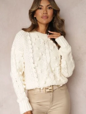 Jasnobeżowy Grubo Pleciony Sweter z Wełną i Bawełną Bavime moni&co