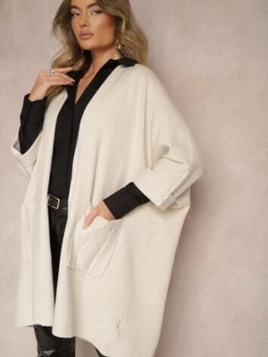 Jasnobeżowy Kardigan Bez Zapięć Ozdobiony Guzikami i Wsuwanymi Kieszeniami Asindra glo-story