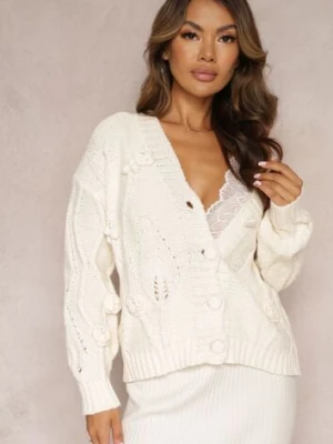 Jasnobeżowy Kardigan na Guziki z Ozdobnym Splotem Opiedssa bisou's project