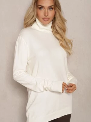 Jasnobeżowy Klasyczny Golf Longsleeve z Dodatkiem Wiskozy Leriona coazy knitz
