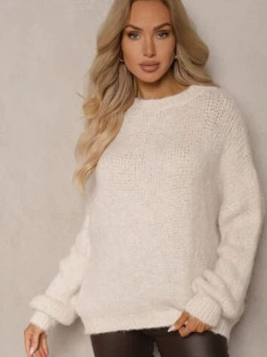 Jasnobeżowy Klasyczny Sweter z Wełną i Wiskozą o Luźnym Kroju Omethea jumelle