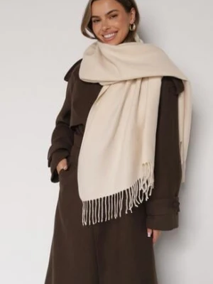 Jasnobeżowy Klasyczny Szalik z Bawełny i Wiskozy z Frędzlami Vetilisa