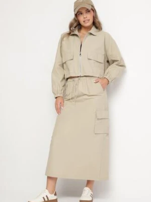 Jasnobeżowy Komplet z Bawełną Rozpinana Bluza i Spódnica Evariel bisou's project