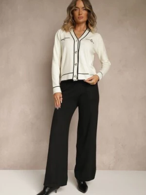 Jasnobeżowy Komplet z Dzianiny Spodnie Wide Leg i Retro Kardigan Giosila j&x