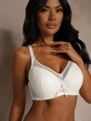 Jasnobeżowy Koronkowy Biustonosz Ozdobiony Przezroczystą Wstawką Acalinai love magnolia