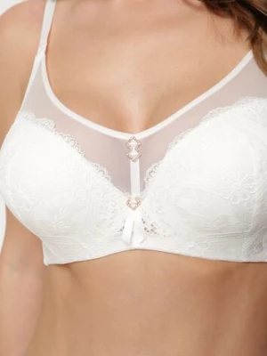 Jasnobeżowy Koronkowy Biustonosz Typu Full Cup z Metalowymi Klamerkami i Cyrkoniami Mulani love magnolia