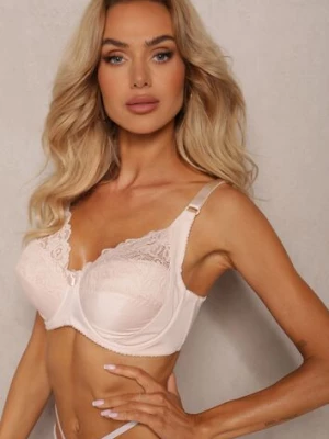 Jasnobeżowy Koronkowy Biustonosz z Ramiączkami z Regulacją Allis