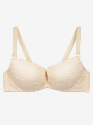 Jasnobeżowy Koronkowy Biustonosz z Regulowanymi Ramiączkami i Metalową Zawieszką z Cyrkoniami Vanesti