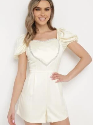 Jasnobeżowy Krótki Kombinezon ze Zdobieniem z Cyrkonii w Kształcie Serca Nanthelle elsa.m by may