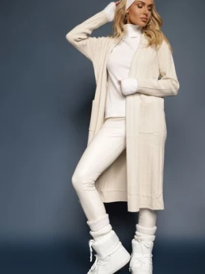 Jasnobeżowy Nierozpinany Kardigan o Długim Kroju z Wiskozą i Kieszeniami Naralie palma