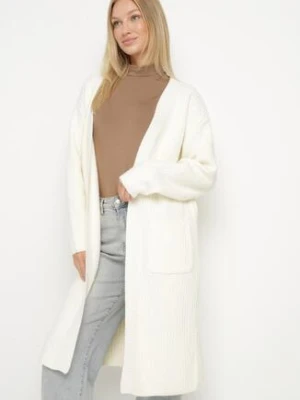Jasnobeżowy Niezapinany Kardigan z Bawełną o Długim Kroju Asorisse j&x