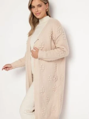 Jasnobeżowy Niezapinany Kardigan z Wiskozą Wełną i Tłoczeniem Besita yu & me