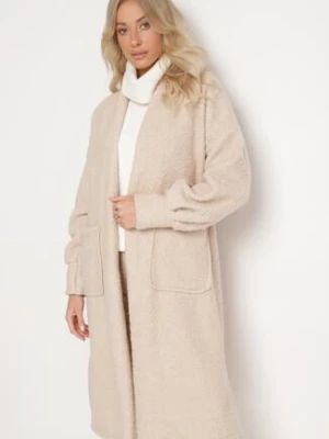 Jasnobeżowy Płaszcz Boucle Niezapinany Zopho j studio