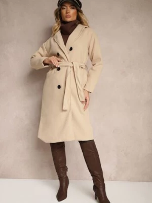 Jasnobeżowy Płaszcz Dwurzędowy Wiązany Meollie tricot station