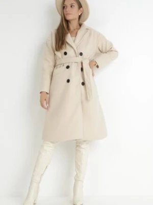 Jasnobeżowy Płaszcz Dwurzędowy Wiązany Vepha tricot station