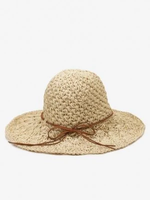 Jasnobeżowy Pleciony Kapelusz z Kokardą i Szerokim Rondem Koui