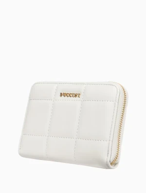 Jasnobeżowy portfel damski z ozdobnymi przeszyciami Puccini