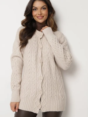 Jasnobeżowy Rozpinany Kardigan Ozdobiony Tłoczeniem Melorisse Wool Fashion