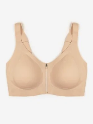 Jasnobeżowy Sportowy Biustonosz z Suwakiem z Przodu Eziline love magnolia