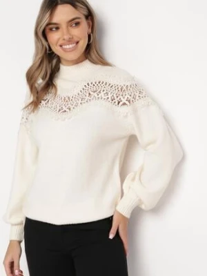 Jasnobeżowy Sweter Dzianinowy z Koronką Amaleth Bisou's Project