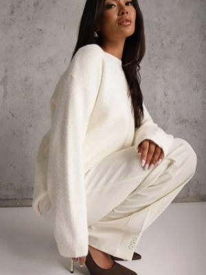 Jasnobeżowy Sweter Oversize z Bawełną i Wełną Typu Basic Oseani J&x