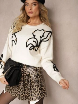 Jasnobeżowy Sweter Ozdobiony Cyrkoniami i Geometrycznym Motywem Vitilena unigirl