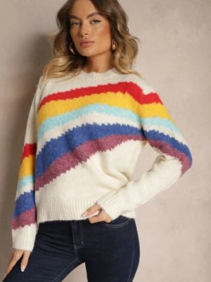 Jasnobeżowy Sweter Ozdobiony Ukośnymi Paskami Zenstina acajo