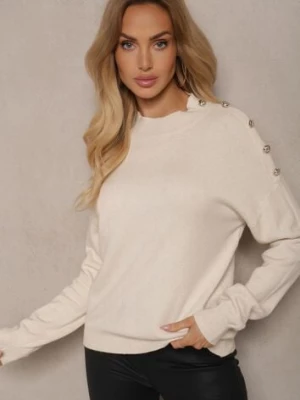 Jasnobeżowy Sweter Półgolf z Modalem i Wiskozą Ozdobiony Guzikami Setannia newstar