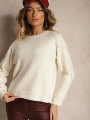 Jasnobeżowy Sweter z Bawełną i Cekinami Ceala belcci