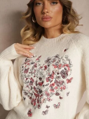 Zdjęcie produktu Jasnobeżowy Sweter z Bawełną i Wzorem w Motyle Galedi