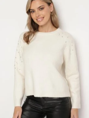 Jasnobeżowy Sweter z Bawełną Ozdobiony Cekinami Ceana belcci