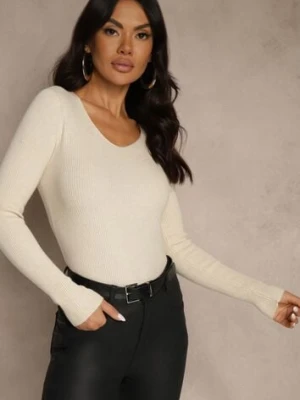 Jasnobeżowy Sweter z Bawełną z Prążkowanej Dzianiny Reisaria