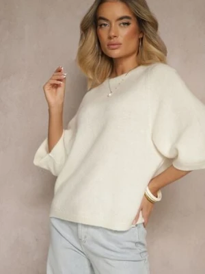 Jasnobeżowy Sweter z Rękawami 3/4 z Wełną Dannalin