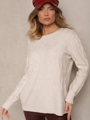 Jasnobeżowy Sweter z Wiskozą Bawełną i Tłoczonym Wzorem Zeiatha