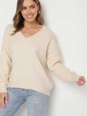 Jasnobeżowy Sweter z Wiskozy Oversize Yorate