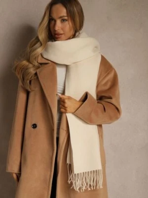 Jasnobeżowy Szalik z Bawełny i Wiskozy o Klasycznym Fasonie z Frędzlami Vetirosa