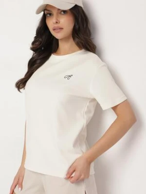 Jasnobeżowy T-shirt o Klasycznym Kroju z Ozdobnym Haftem Galerrena glo-story