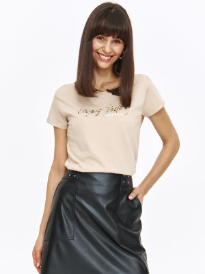 Jasnobeżowy t-shirt z napisem Top Secret