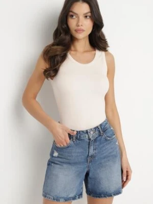 Jasnobeżowy Top Bawełniany z Prążkowane Dzianiny Efrima by swan