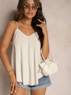 Jasnobeżowy Top z Bawełny Rozszerzany u Dołu na Ramiączkach Ralorea defox