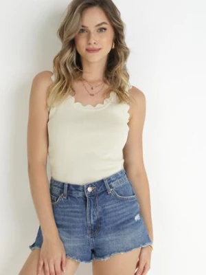 Jasnobeżowy Top z Wiskozy z Pofalowanymi Krawędziami Zoenite rosa